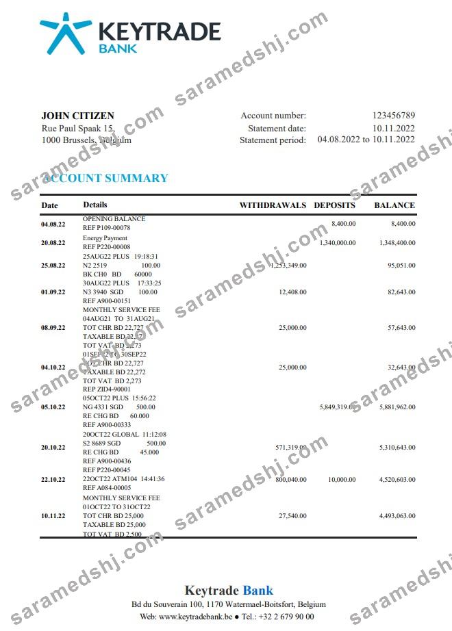 Belgium Keytrade Bank statement
